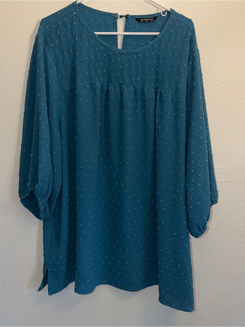 BloomChic Teal Textured Swiss Dot Peasant Tunic sz 26